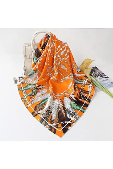 Yalych Écharpe carrée en sergé de Soie Plumes Imprimer 100% véritable écharpe en Soie châle Femmes Double Face écharpes envel