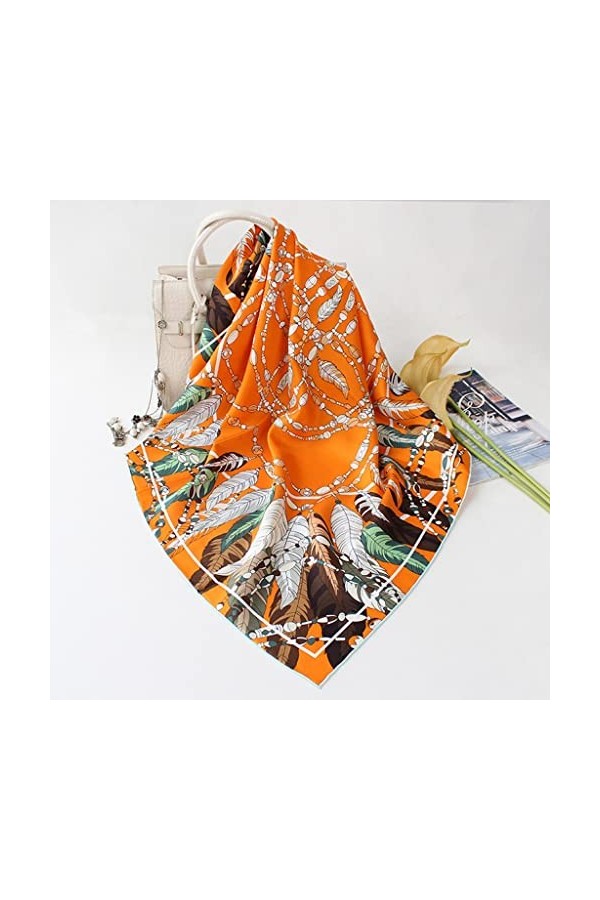 Yalych Écharpe carrée en sergé de Soie Plumes Imprimer 100% véritable écharpe en Soie châle Femmes Double Face écharpes envel