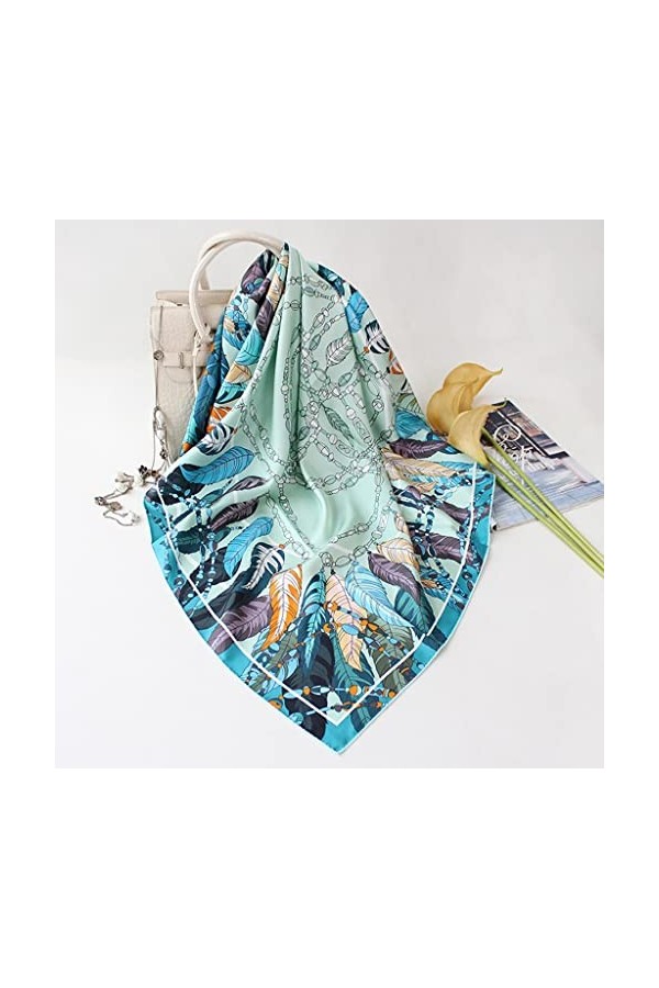 Yalych Écharpe carrée en sergé de Soie Plumes Imprimer 100% véritable écharpe en Soie châle Femmes Double Face écharpes envel