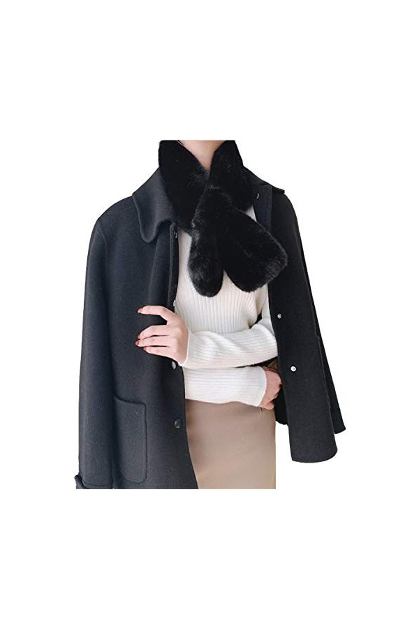 Femmes Wrap Col Femmes Épaissie Col Croisé Écharpe Tout-Allumette en Peluche Hiver Long Cou Doux Chaud Color : Black, Size :