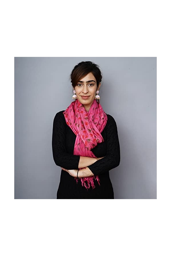 Handicraft Bazarr Écharpe dhiver chaude en coton doux et soie avec motif de feuilles - Pour femme - 213 x 122 cm