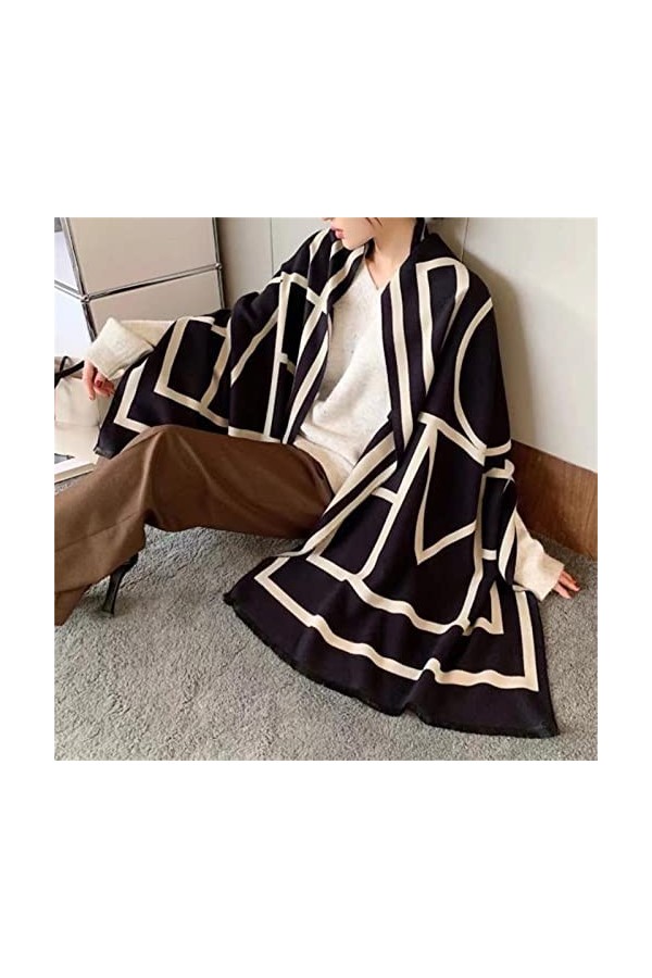 Écharpe Femme Écharpe Double Face Ligne Femme Épaissie Grand Châle Doux Chaud