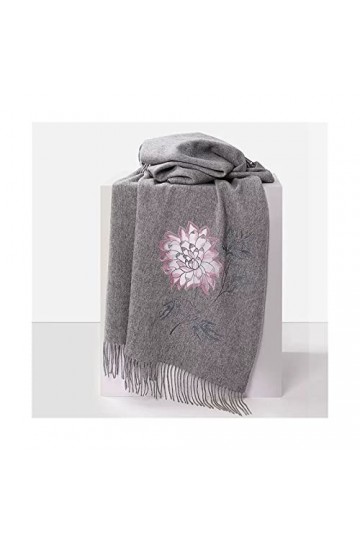 KIZQYN Châles Broderie de Haute qualité 100% écharpe en Laine Cape dhiver for Femme Écharpe Polyvalente surdimensionnée Foul