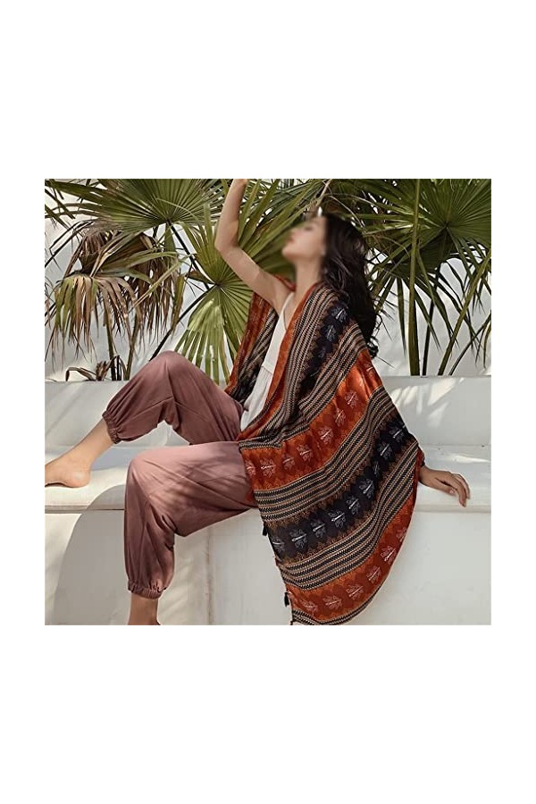 BAZIGA Écharpe pour Dames Écharpe de Style Ethnique Printemps et été Châle pour Femmes à Double Usage Ombrage Écharpe en Soie