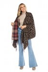 Mud Pie Écharpe réversible pour Femme Motif Tartan et léopard, Chair, Taille Unique