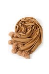 Générique Écharpe en Cachemire de Couleur Unie pour Femmes avec Pompon en Fourrure de Lapin Angora Écharpe Longue Châle Femme