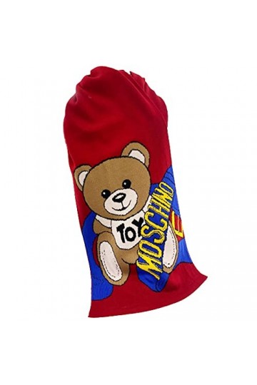 Moschino Écharpe rouge avec bandeau bleu en peluche, rouge, 30x180cm