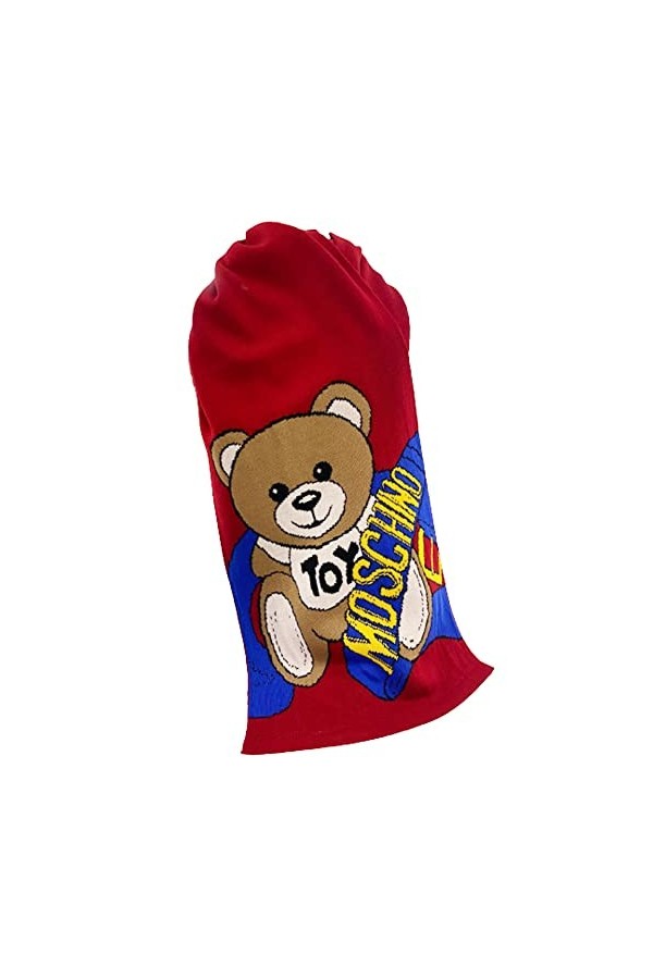 Moschino Écharpe rouge avec bandeau bleu en peluche, rouge, 30x180cm