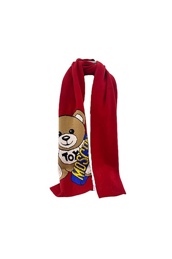 Moschino Écharpe rouge avec bandeau bleu en peluche, rouge, 30x180cm