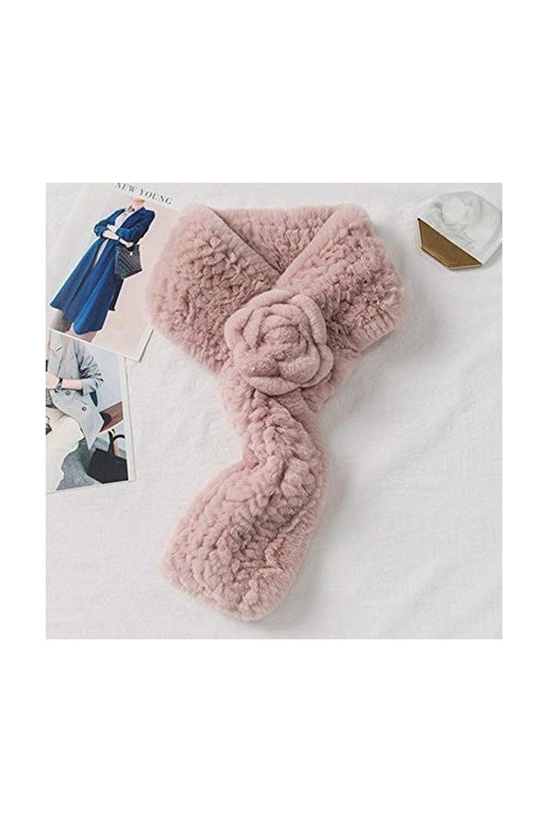 zhangmeiren Version Coréenne De Col De Fourrure Écharpe dhiver Femme Col De Fourrure Fleur Épaisse Tissée Color : Pink, Siz