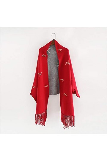 Écharpe Poncho pour Femme Écharpe à Franges Rayées Libellule de Couleur Pure avec Manches Grand Châle Style Européen Mode Hiv