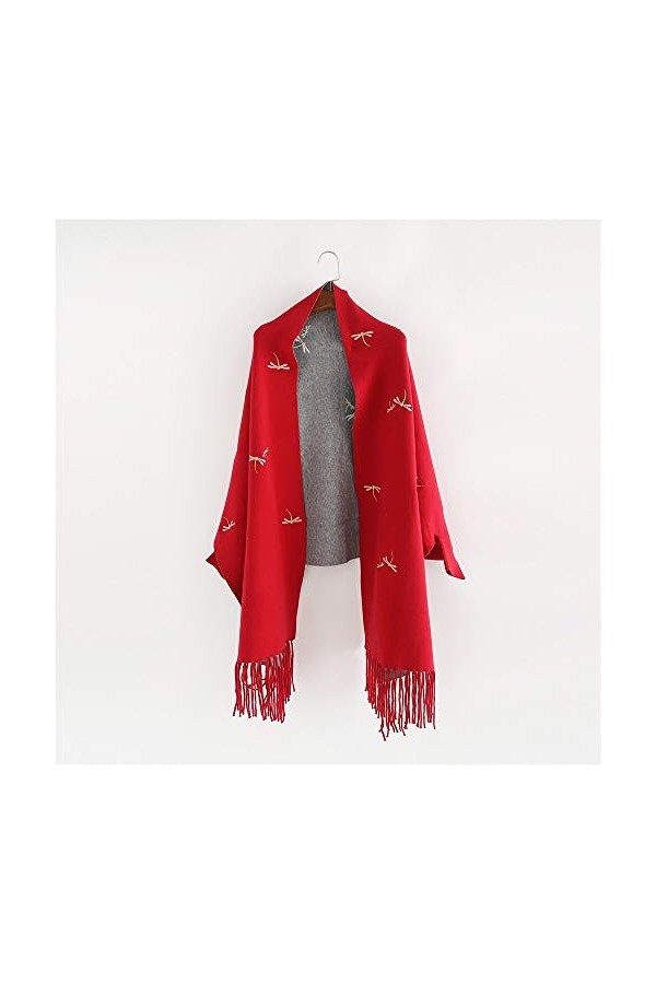 Écharpe Poncho pour Femme Écharpe à Franges Rayées Libellule de Couleur Pure avec Manches Grand Châle Style Européen Mode Hiv