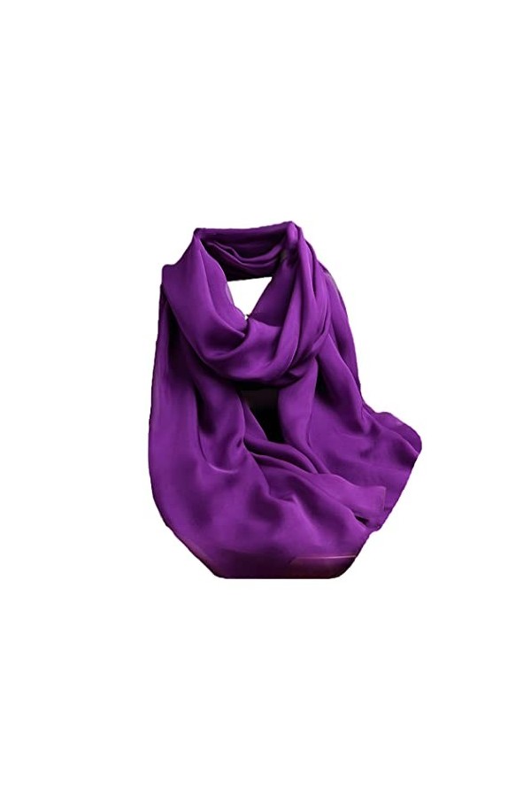HYCLAM Écharpe en Soie Violette, écharpe Longue Douce de Couleur Unie pour Femmes, Printemps été 100% Soie écharpe châle com
