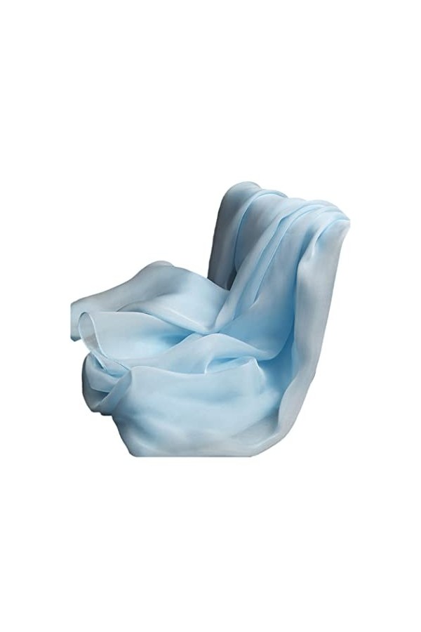 YIOLEAMP Écharpe en soie bleu ciel, écharpe en soie 100% véritable, écharpe en mousseline de soie naturelle pour femmes, long