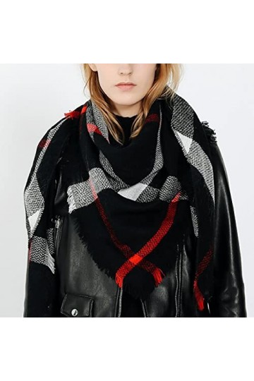 SKREOJF Dame plaid écharpes châle femmes printemps automne hiver épaisse écharpe chaud tout match long Color : Black, Size :