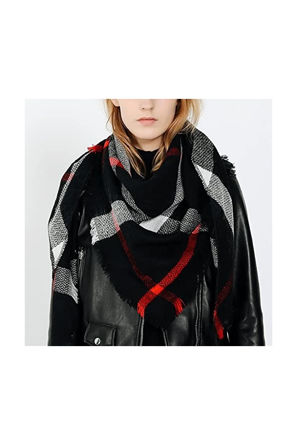 SKREOJF Dame plaid écharpes châle femmes printemps automne hiver épaisse écharpe chaud tout match long Color : Black, Size :
