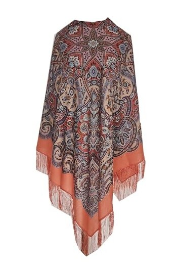 Pavlovo Posad Écharpe pour femme couleur saumon russe 100 % laine avec franges, avec cachemire et fleurs 125 cm x 125 cm, Sau