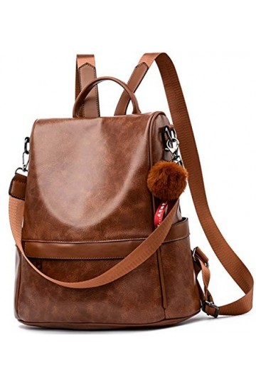 ECOTISH Sac à Dos Femme Anti-vol Sacs À Bandoulière Étanche En PU cuir Sacs Décole marron 