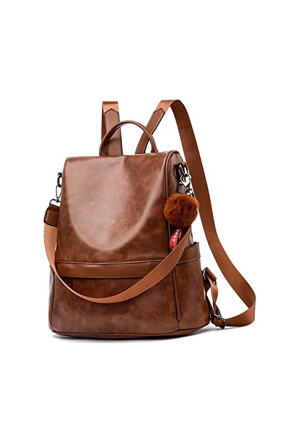 ECOTISH Sac à Dos Femme Anti-vol Sacs À Bandoulière Étanche En PU cuir Sacs Décole marron 