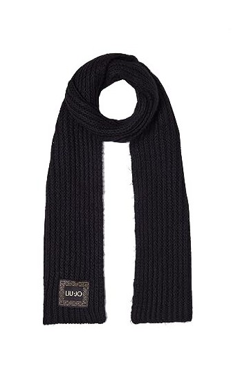 Liu Jo Écharpe étole en tricot avec patch brodé 2F3006 M0300 noir, Noir , Taille unique