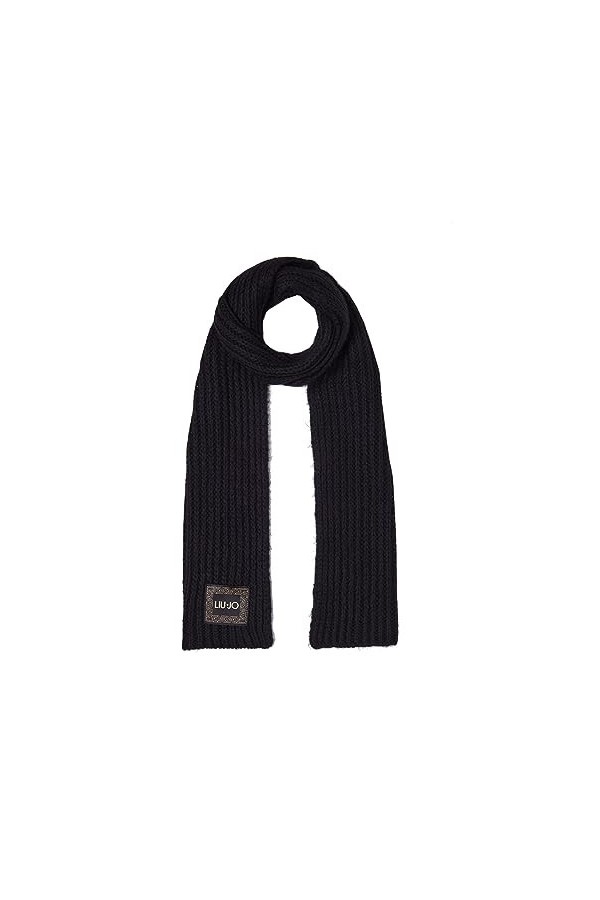 Liu Jo Écharpe étole en tricot avec patch brodé 2F3006 M0300 noir, Noir , Taille unique