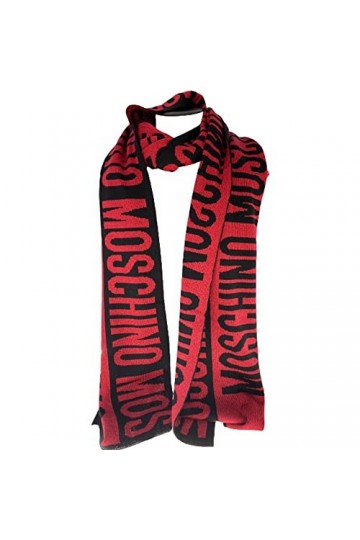 Moschino Écharpe fantaisie logo grand rouge noir lurex, rouge, 30x180cm