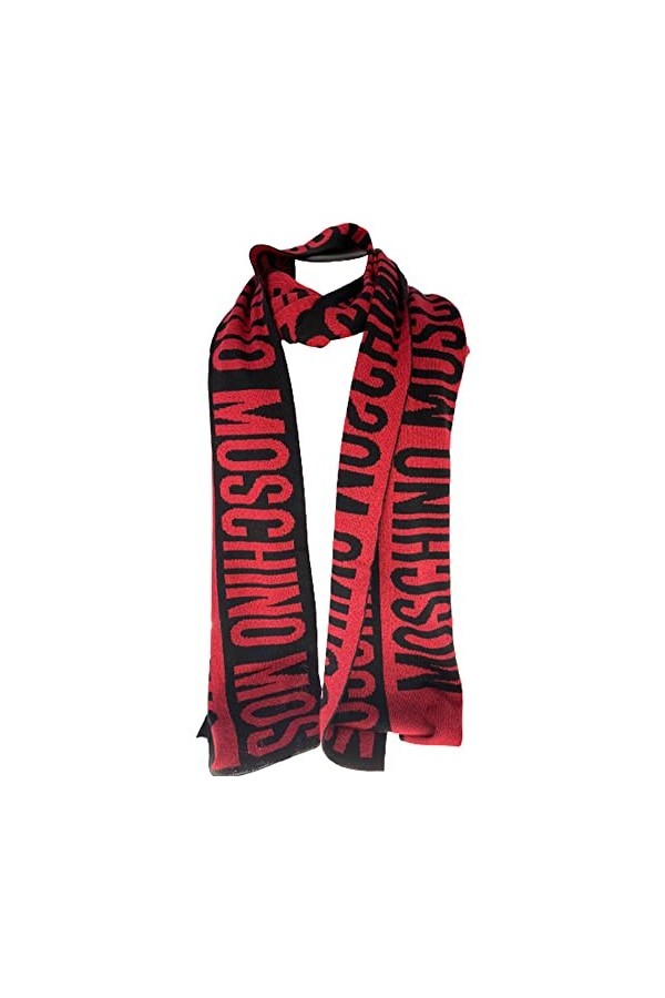 Moschino Écharpe fantaisie logo grand rouge noir lurex, rouge, 30x180cm