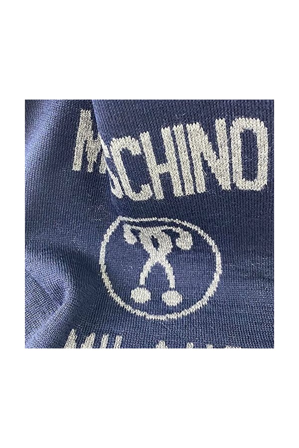 Moschino Écharpe bleu marine logo gris milan, Bleu marine et gris, 28x170cm