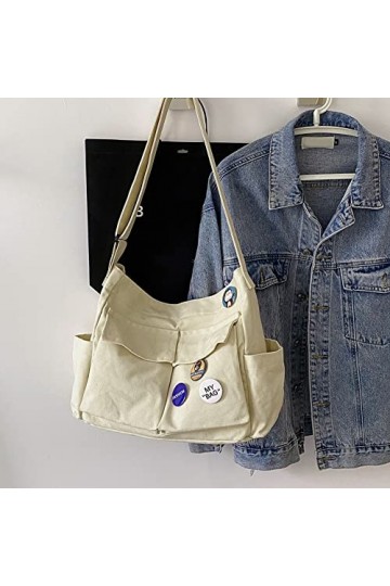 HIMS Sac à bandoulière rétro sac à toile grande capacité messenger bag hobo sac messenger en toile avec plusieurs poches sac 