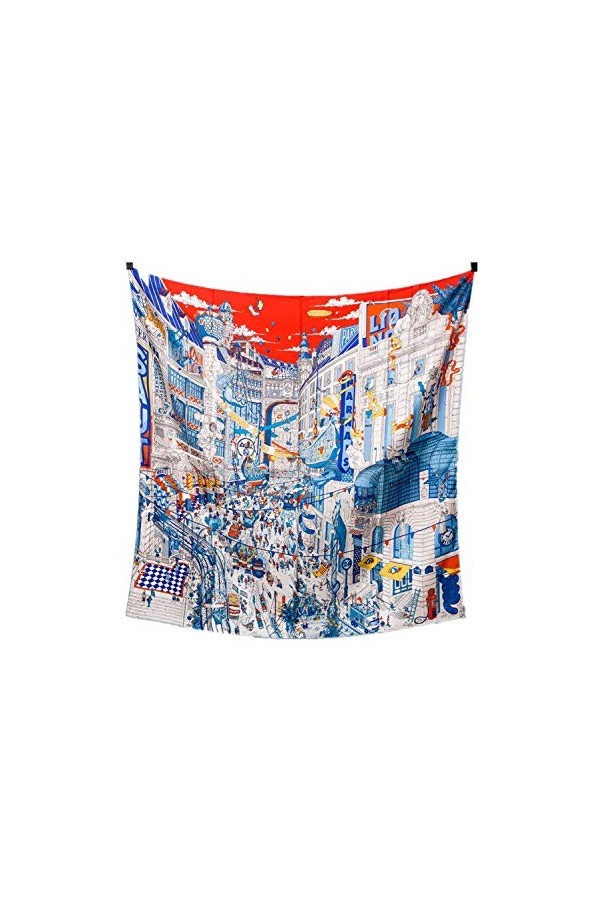 Impressions De Mode Femmes 100% Foulards En Soie Hijab Grand Carré Foulard En Soie Wraps 35X35 Pouces 88X88Cm