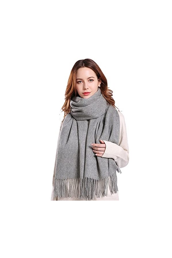 UKKO Echarpe Femme Cachemire Écharpe en Laine pour Femmes Hiver Épaissir des Écharpes Chaudes Hiver-Grey,180X70Cm