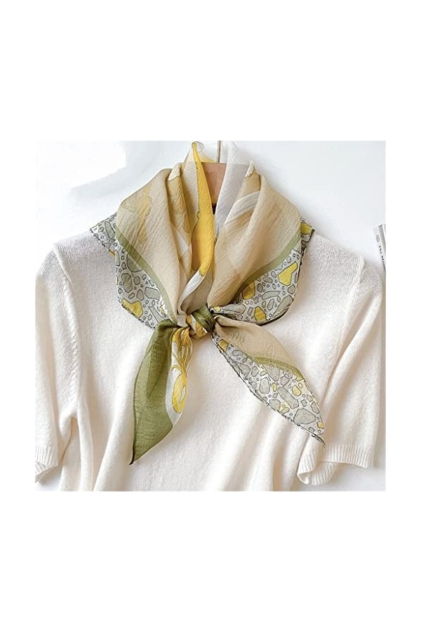 écharpe de Femme Vert Olive et Fil de Perle Jaune Petit écharpe carrée écharpe de Soie écharpe de Femme complète avec écharpe
