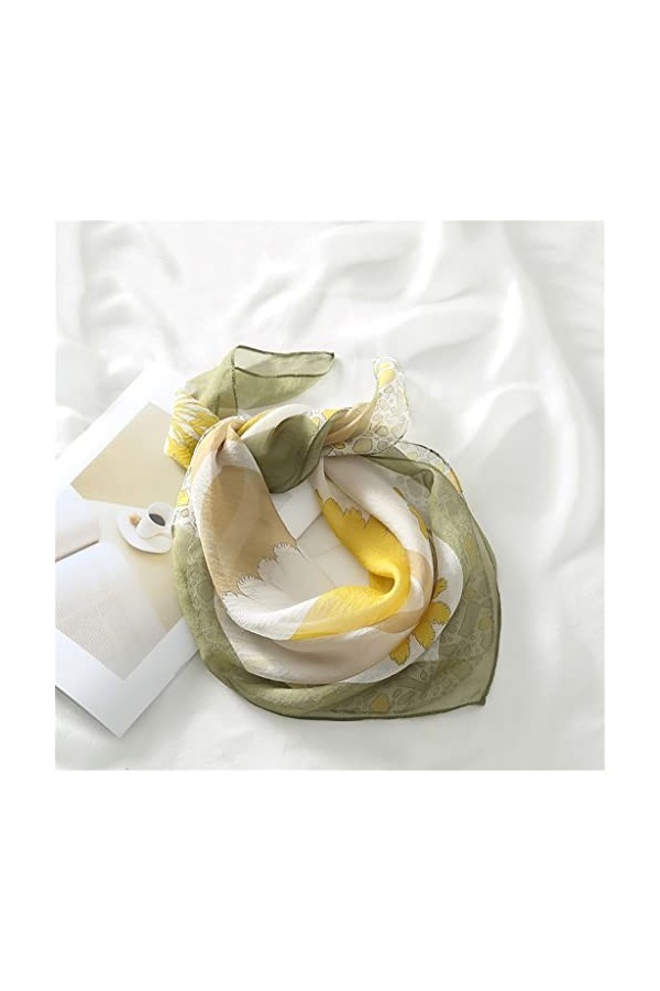 écharpe de Femme Vert Olive et Fil de Perle Jaune Petit écharpe carrée écharpe de Soie écharpe de Femme complète avec écharpe
