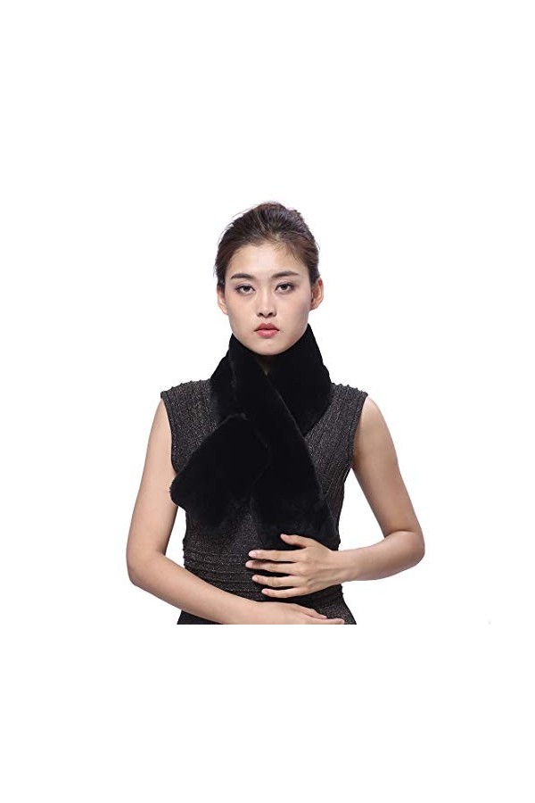 BeFur Écharpe dhiver pour Femme en Fourrure de Rex Lapin Confortable Cou Chaud Noir