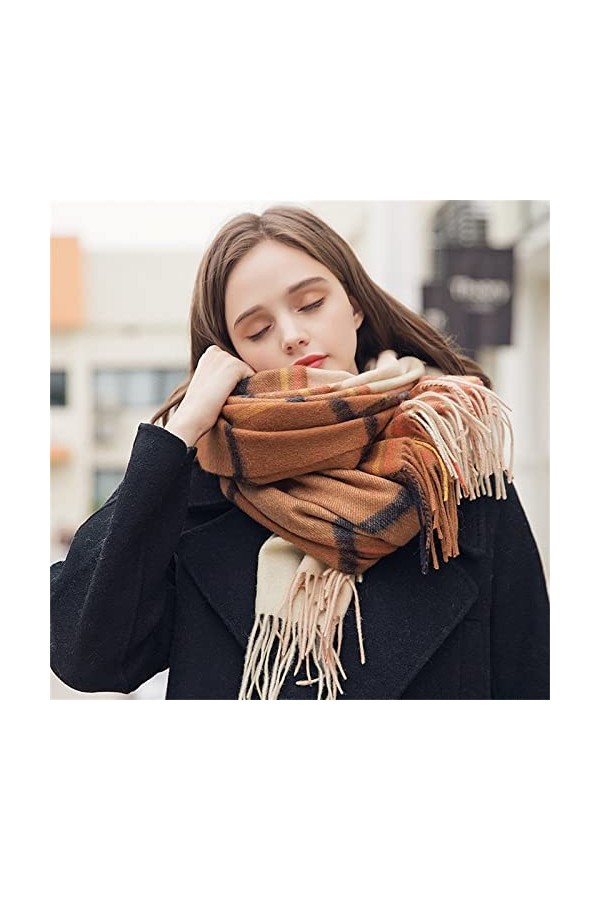Écharpe Femme Écharpe Plaid Couverture Écharpe Gland Femme Grande Écharpe Chaud Hiver Plaid Châle Écharpe Doux Chaud Color :