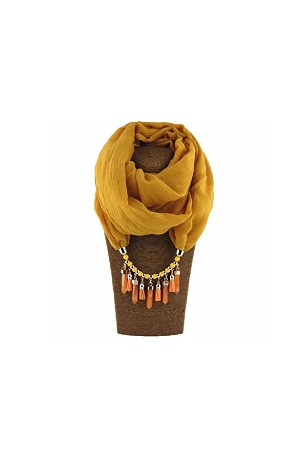 BAZIGA Écharpe pour Femme avec Pendentif Collier écharpe écharpe Chaude pour Femme en Coton châle Wrap écharpe Femme Amarill