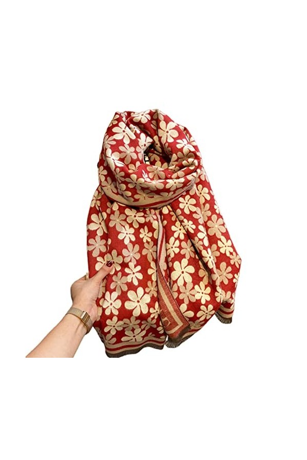 Samnuerly Écharpe Hiver Foulards Femmes Châles Thermiques Et Wraps Mode Imprimé Floral Capuches Couverture Foulards-Bourgogne