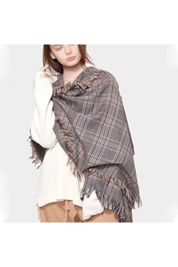 TYXL Foulard de Soie Femme, Écharpe Femmes Hiver Couverture Écharpe Plaid Femmes Chaud ConfortableTartanWrapOversized Cape Ca