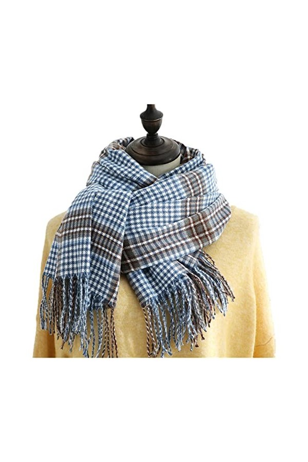 ACiyD Écharpe en Cachemire Écharpe à Carreaux pour Femmes en Cachemire Écharpe Chaude dhiver châle Wrap Bandana Bleu A 