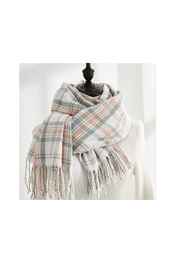 ACiyD Écharpe pour Dames Écharpe dhiver Femme Cachemire Chaud ColorPlaid Foulard Femme Écharpes Wrap Épais Doux Gros Glands 