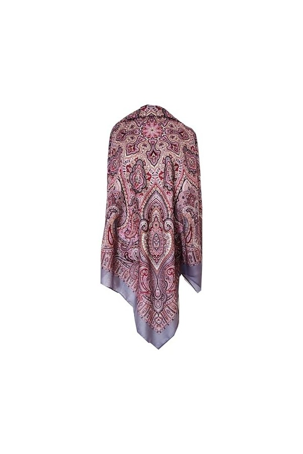 Pavlovo Posad Écharpe pour femme 100 % laine Motif cachemire Gris avec rose 125 cm x 125 cm, Gris avec rose, 125cm x 125cm