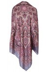 Pavlovo Posad Écharpe pour femme 100 % laine Motif cachemire Gris avec rose 125 cm x 125 cm, Gris avec rose, 125cm x 125cm