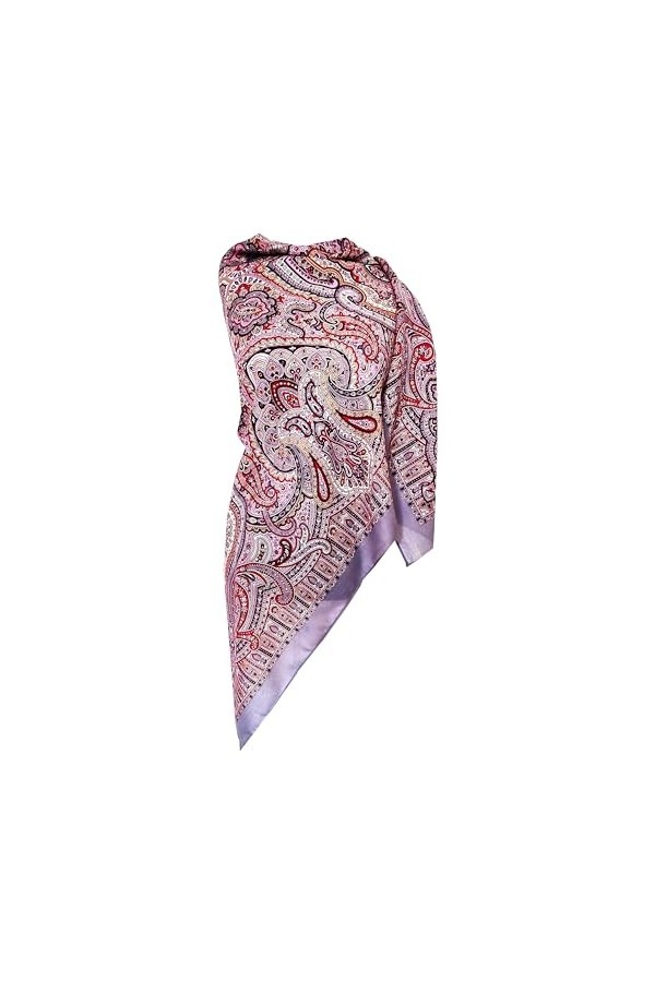 Pavlovo Posad Écharpe pour femme 100 % laine Motif cachemire Gris avec rose 125 cm x 125 cm, Gris avec rose, 125cm x 125cm