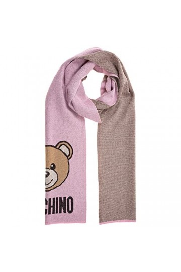 Moschino Écharpe rose lurex avec visage teddy, rose, 30x190cm