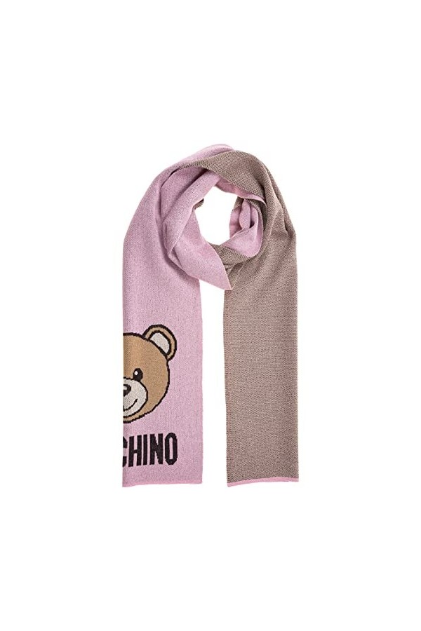 Moschino Écharpe rose lurex avec visage teddy, rose, 30x190cm