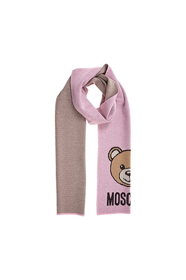 Moschino Écharpe rose lurex avec visage teddy, rose, 30x190cm