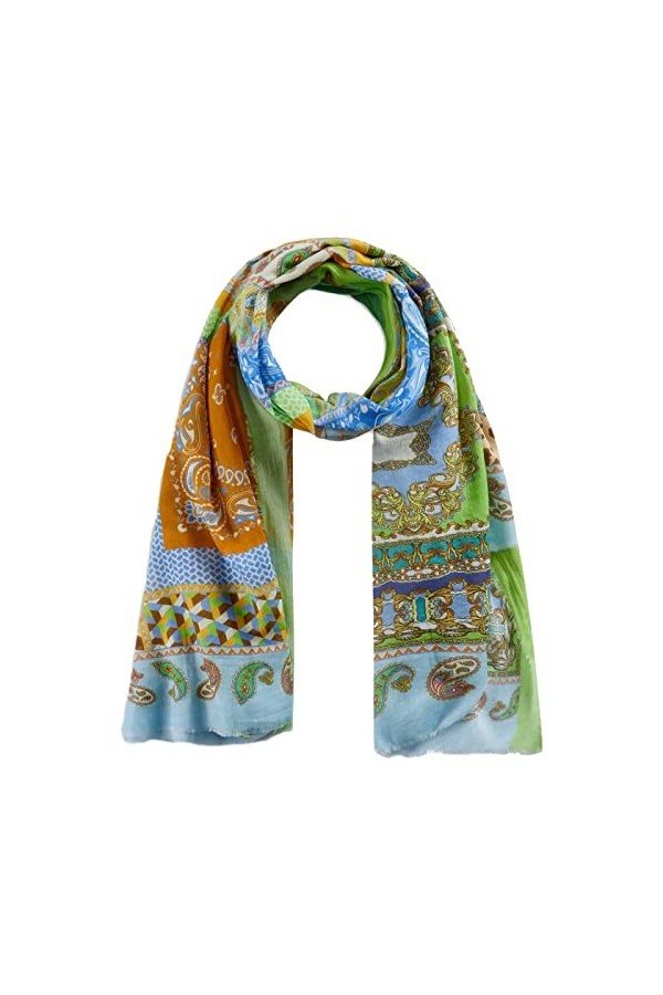 CODELLO Écharpe dété légère pour femme dans un mélange de motifs élégant en coton biologique durable, vert, taille unique