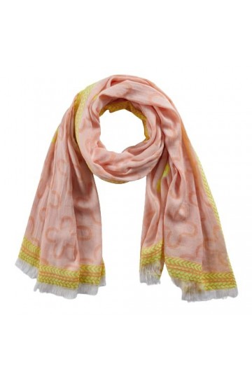 Codello Écharpe avec logo pour femme en coton biologique avec accents fluo orange, Orange, 100 x 180 cm