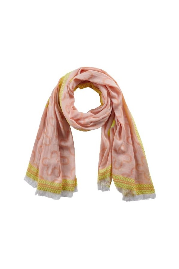 Codello Écharpe avec logo pour femme en coton biologique avec accents fluo orange, Orange, 100 x 180 cm