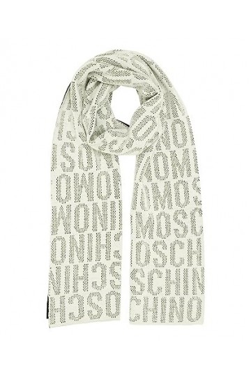 MOSCHINO Écharpe en laine, fabriquée en Italie, dimensions 30 x 180 cm, Blanc, 30x180cm, Écharpe